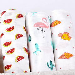 Baby Swaddle Wrap Organic Muslin cotton - 100x100 cm - Pack of 3 -Watermelon, Flamingo, Icecream