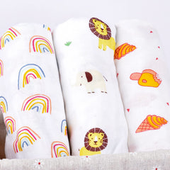 Baby Swaddle Wrap Organic Muslin cotton - 100x100 cm - Pack of 3 - Rainbow, Jungle, Icecream