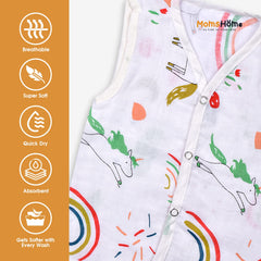 Baby Unisex Organic Cotton Muslin Jhabla - Unicorn, Lion, Dinosaur 0-3 Months Pack of 3