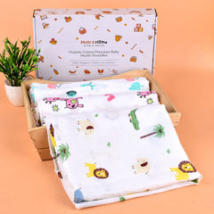 Baby Swaddle Wrap Organic Muslin cotton - 100x100 cm - Pack of 3 -Pink Giraffe, Flemingo, Jungle