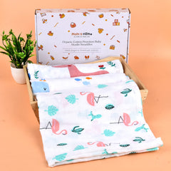 Baby Swaddle Wrap Organic Muslin cotton - 100x100 cm - Pack of 3 Jungle, Flamingo, Whale