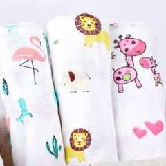 Baby Swaddle Wrap Organic Muslin cotton - 100x100 cm - Pack of 3 -Pink Giraffe, Flemingo, Jungle