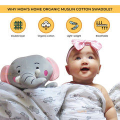 Mom's Home Baby Swaddle Wrap Organic Muslin cotton - 100x100 cm - Pack of 3 - Jungle,Unicorn,Flamingo