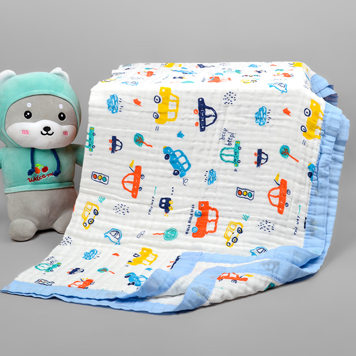 Organic Cotton Baby Muslin Towel 6 Layer Blanket -100 x100 cm - 0-3 Years - Car