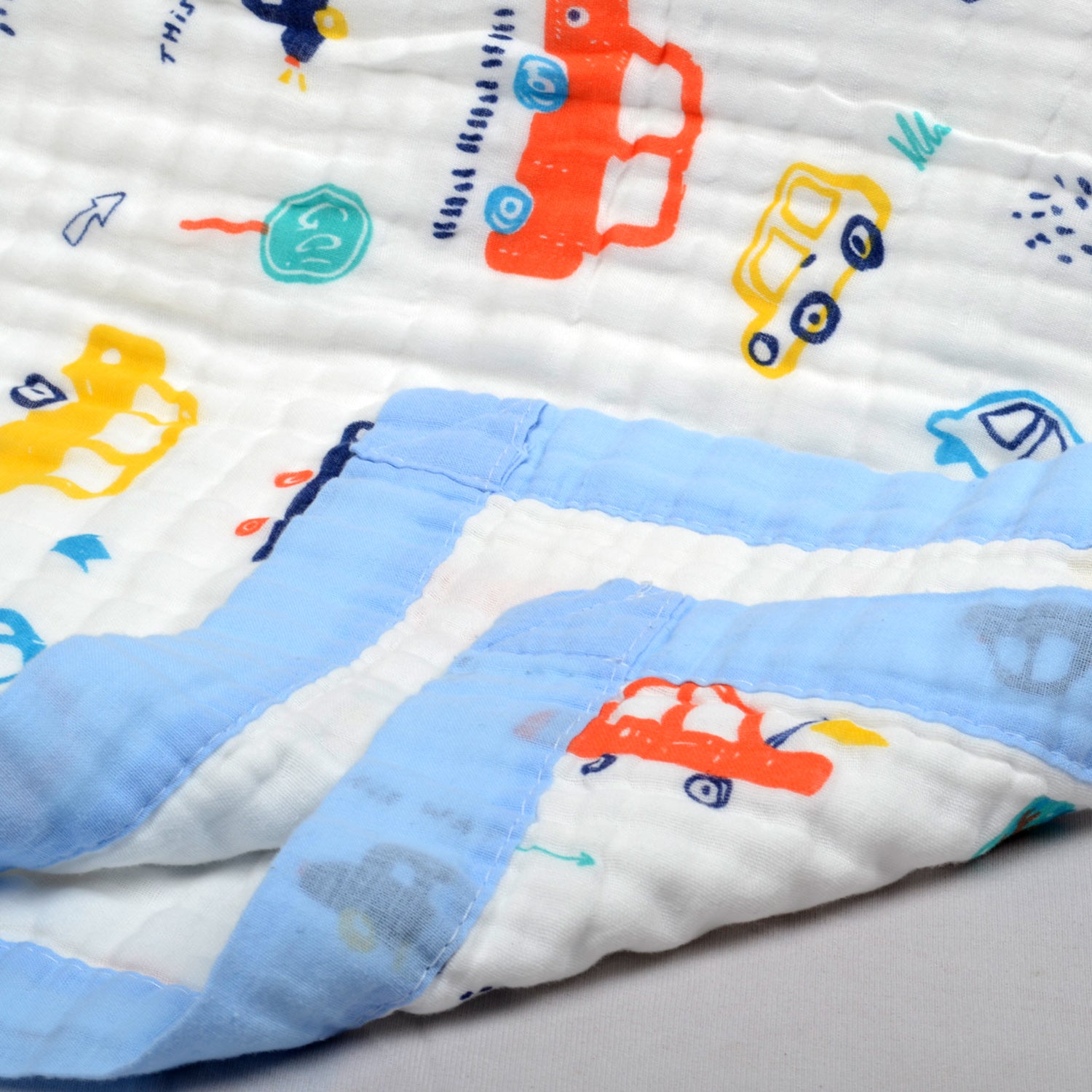 Organic Cotton Baby Muslin Towel 6 Layer Blanket -100 x100 cm - 0-3 Years - Car