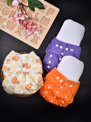 Moms Home Baby Reusable Cotton Pocket Diapers With 3 Inserts,  Adjustable 0-12 Months - Pack of 3