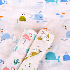 Baby Swaddle Wrap Organic Muslin cotton - 100x100 cm - Pack of 3 - Unicorn, Flamingo, Whale