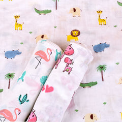 Baby Swaddle Wrap Organic Muslin cotton - 100x100 cm - Pack of 3 -Pink Giraffe, Flemingo, Jungle