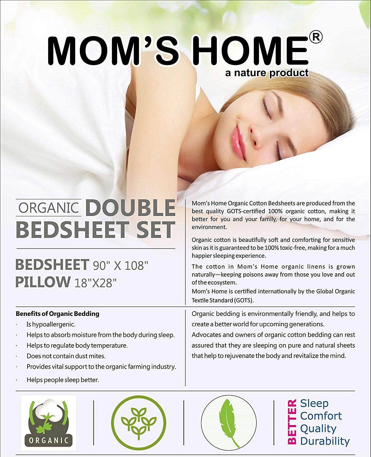 Mom's Home Super Soft Organic 300 TC Cotton Double Bedsheet with 2 Pillow Covers - Tulip Bunch
