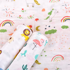 Mom's Home Baby Swaddle Wrap Organic Muslin cotton - 100x100 cm - Pack of 3 - Jungle,Unicorn,Flamingo