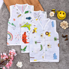 Baby Unisex Organic Cotton Muslin Jhabla - Unicorn, Lion, Dinosaur 0-3 Months Pack of 3