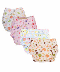 Baby Reusable Cotton Pocket Diapers- Pack of 5 and 5 Inserts - Size Adjustable -0-24 Months- Mix Designs