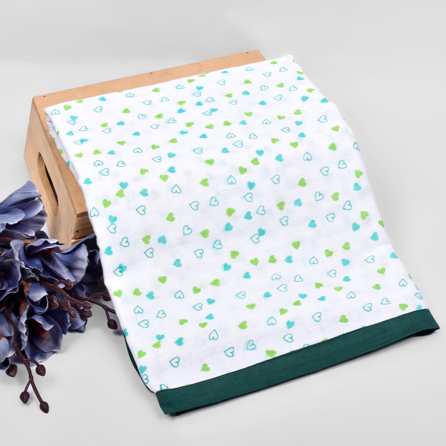 Baby Muslin Dohar- 100X100 CM-(0-3 Years)-Green Heart