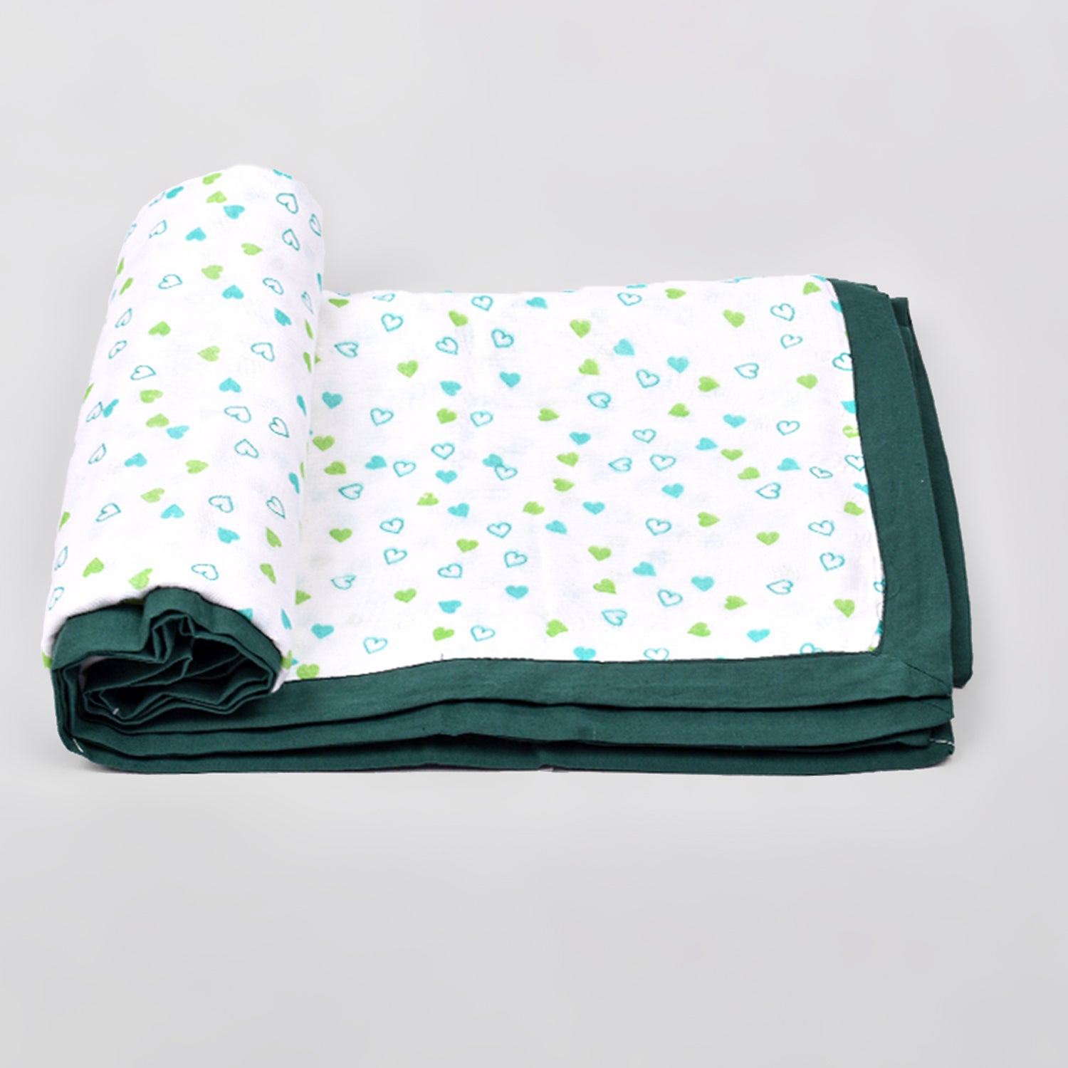 Baby Muslin Dohar- 100X100 CM-(0-3 Years)-Green Heart