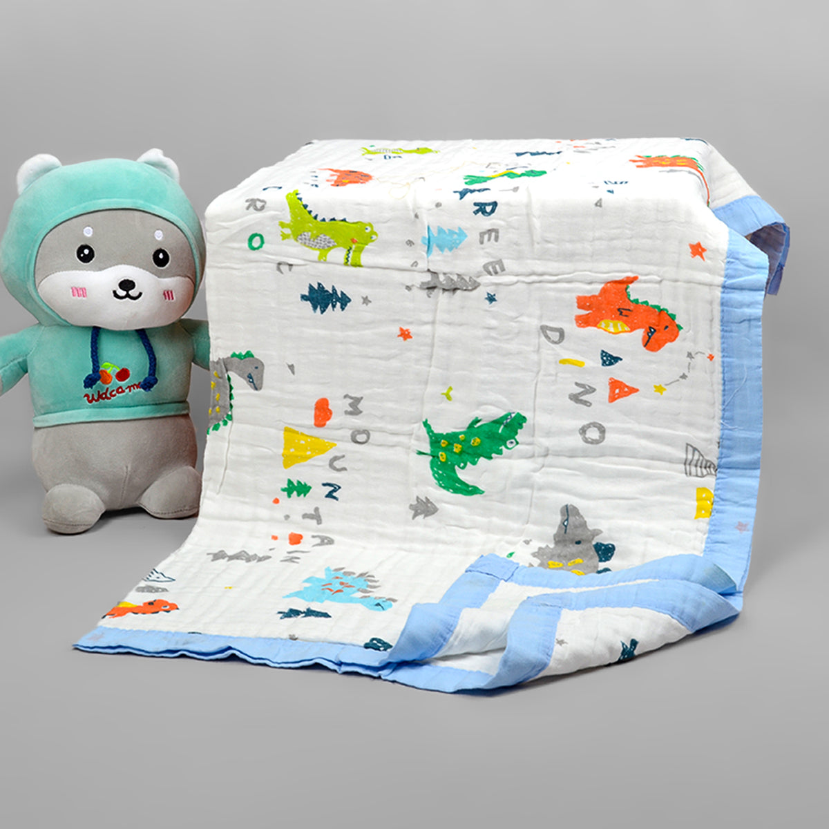 Organic Cotton Baby Muslin Towel 6 Layer Blanket -100 x100 cm - 0-3 Years - Dinopark
