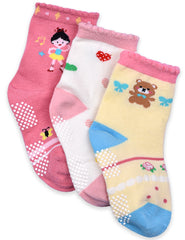 Baby Organic Cotton  Girls Antiskid Socks, Patterned  - Pack of 3