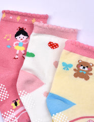 Baby Organic Cotton  Girls Antiskid Socks, Patterned  - Pack of 3