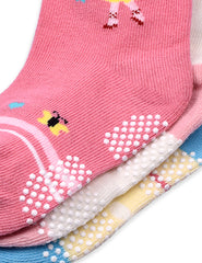 Baby Organic Cotton  Girls Antiskid Socks, Patterned  - Pack of 3