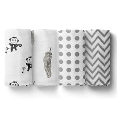 Mom's Home Organic cotton Muslin Swaddle -0-12 Months (Pack of 4 Grey)