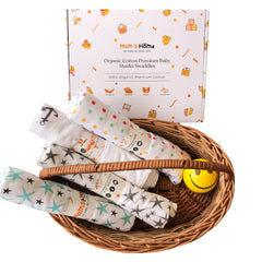 Baby Muslin Cloth Swaddle -0-12 Months-Pack of 4 -2 Star 1 Polka dot 1 Anchor