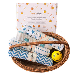 Baby Muslin Cloth Swaddle -0-12 Months-Pack of 4 -Blue Dot, Zigzag, Star, Elephant