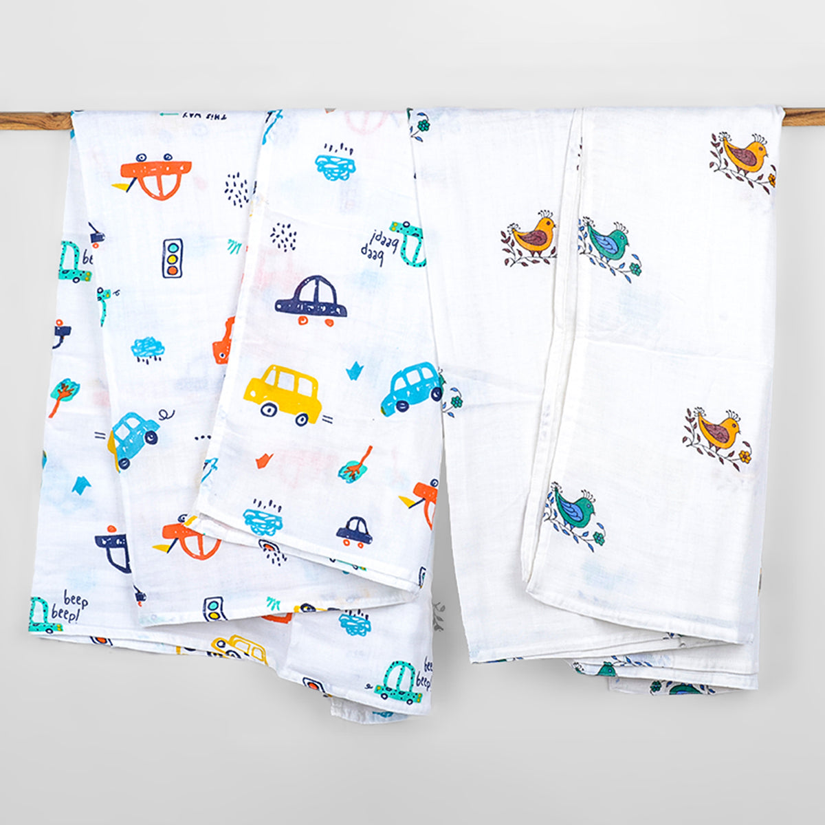 Baby Muslin Swaddle - 100x100 cm- Pack of 2- CAR & BIRD