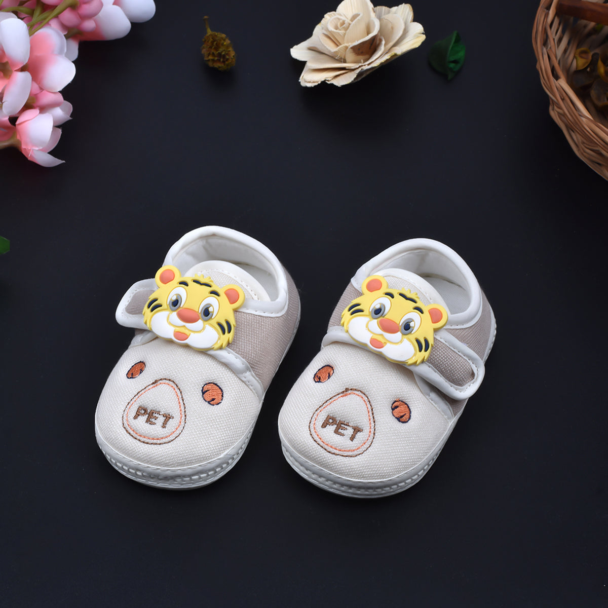 Moms Home Unisex New Born Baby Comfortable & Colourful Shoes - Grey Lion