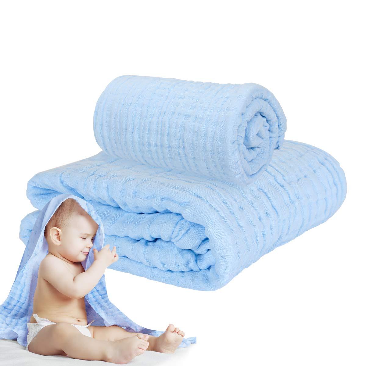 Baby Super Soft Absorbent Muslin 6 Layer wash Towel-100X100 CM-(0-3 Years)- Blue