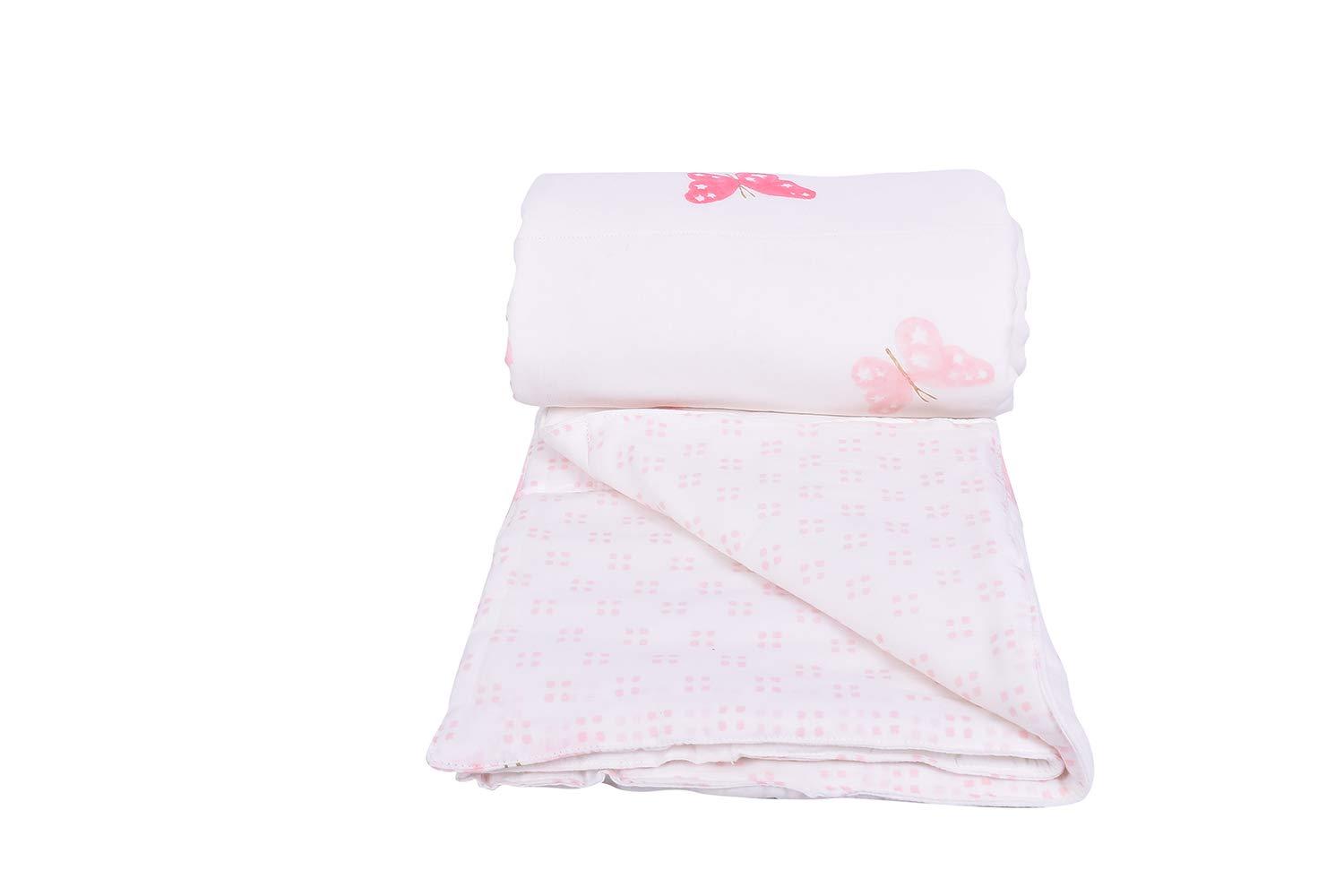 Mom's Home Organic Cotton Super Soft Summer AC Baby Quilt Blanket Cum Bedspread - 0-3 Years - 110 * 120 Cms - Pack of 2 Pink (Butterfly and Star)