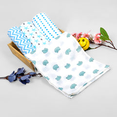 Baby Muslin Cloth Swaddle -0-12 Months-Pack of 4 -Blue Dot, Zigzag, Star, Elephant