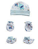 New Born Baby Cap Mitten Booties Set Gentle to Baby Delicate Skin- 1 sets- Mixed Design