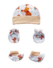 New Born Baby Cap Mitten Booties Set Gentle to Baby Delicate Skin- 2 sets