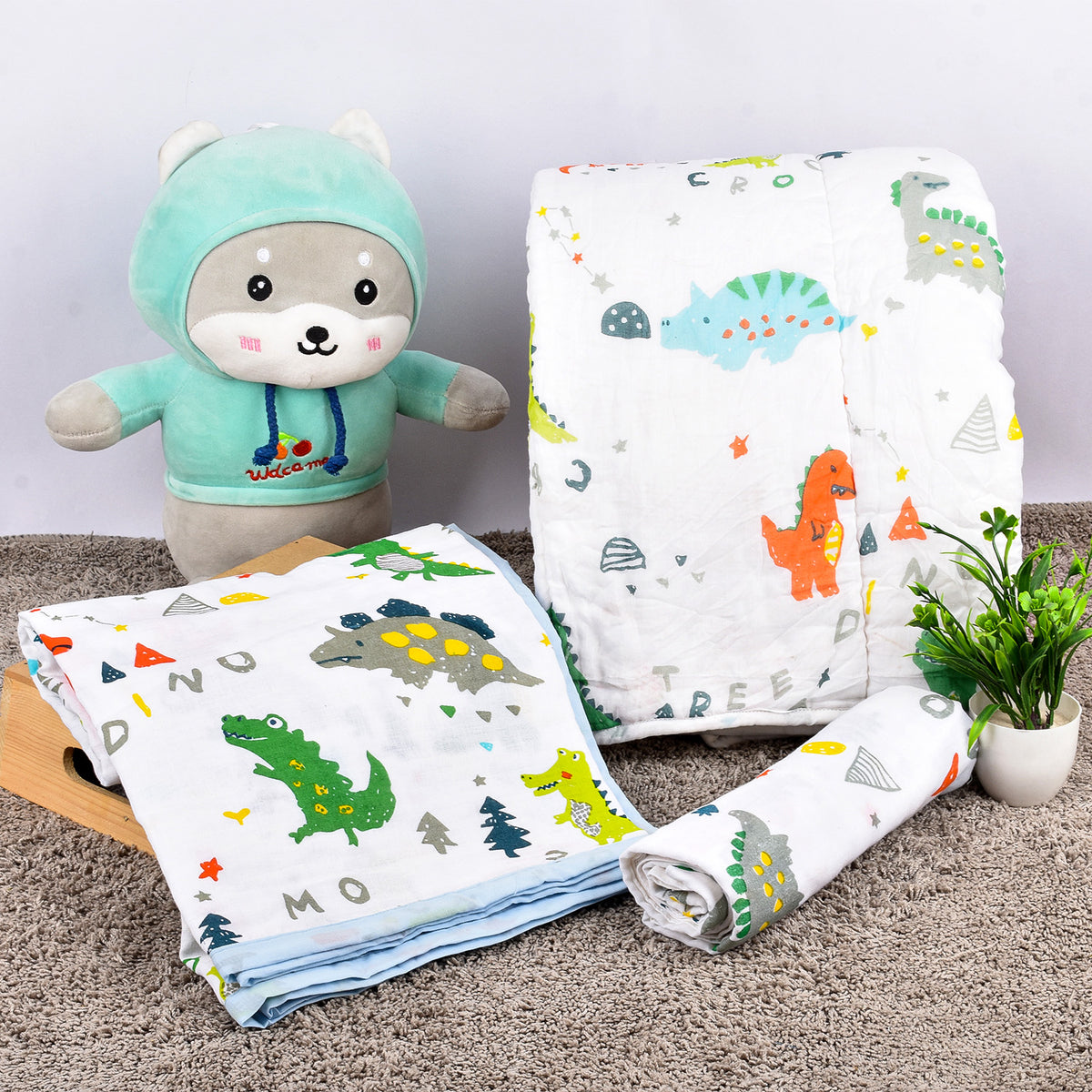 Baby Organic Cotton Supersoft Ac Quilts, Dohar & Swaddle Combo -0-3 Years, Dianopark