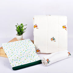 Baby Organic Cotton Supersoft Ac Quilts, Dohar & Swaddle Combo -0-3 Years, Green Heart