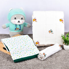 Baby Organic Cotton Supersoft Ac Quilts, Dohar & Swaddle Combo -0-3 Years, Green Heart