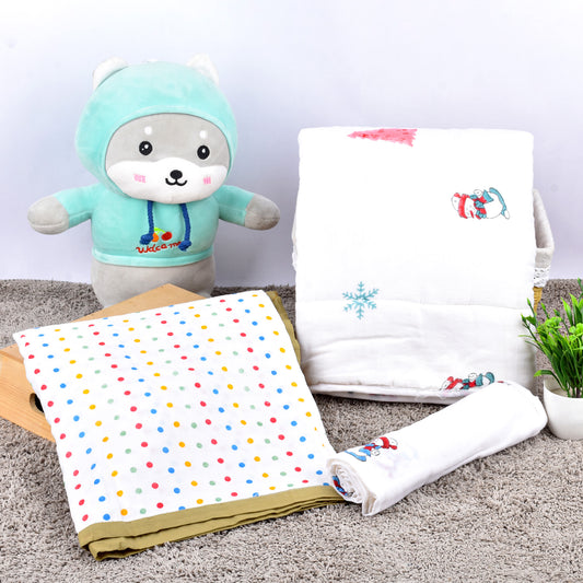 Baby Organic Cotton Supersoft Ac Quilts, Dohar & Swaddle Combo -0-3 Years, Snowman