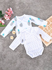 Baby Unisex Full Sleeves Onesie  - Pack of 2, Pink Flower, Pineapple - 0-3 months