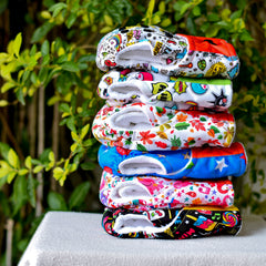 Baby Reusable Cotton Printed Pocket Diapers With 2 Inserts - Pack of 2 Mix Design