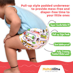Baby Waterproof Pull up Potty Training Unisex Padded Underwear, Fish & Daino - Pack of 2