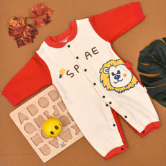 Moms Home Organic Cotton Baby Full Length Winter Romper, Spae Lion Red - 6-12 Months
