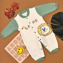 Moms Home Organic Cotton Baby Full Length Winter Romper, Space Lion Green - 6-12 Months