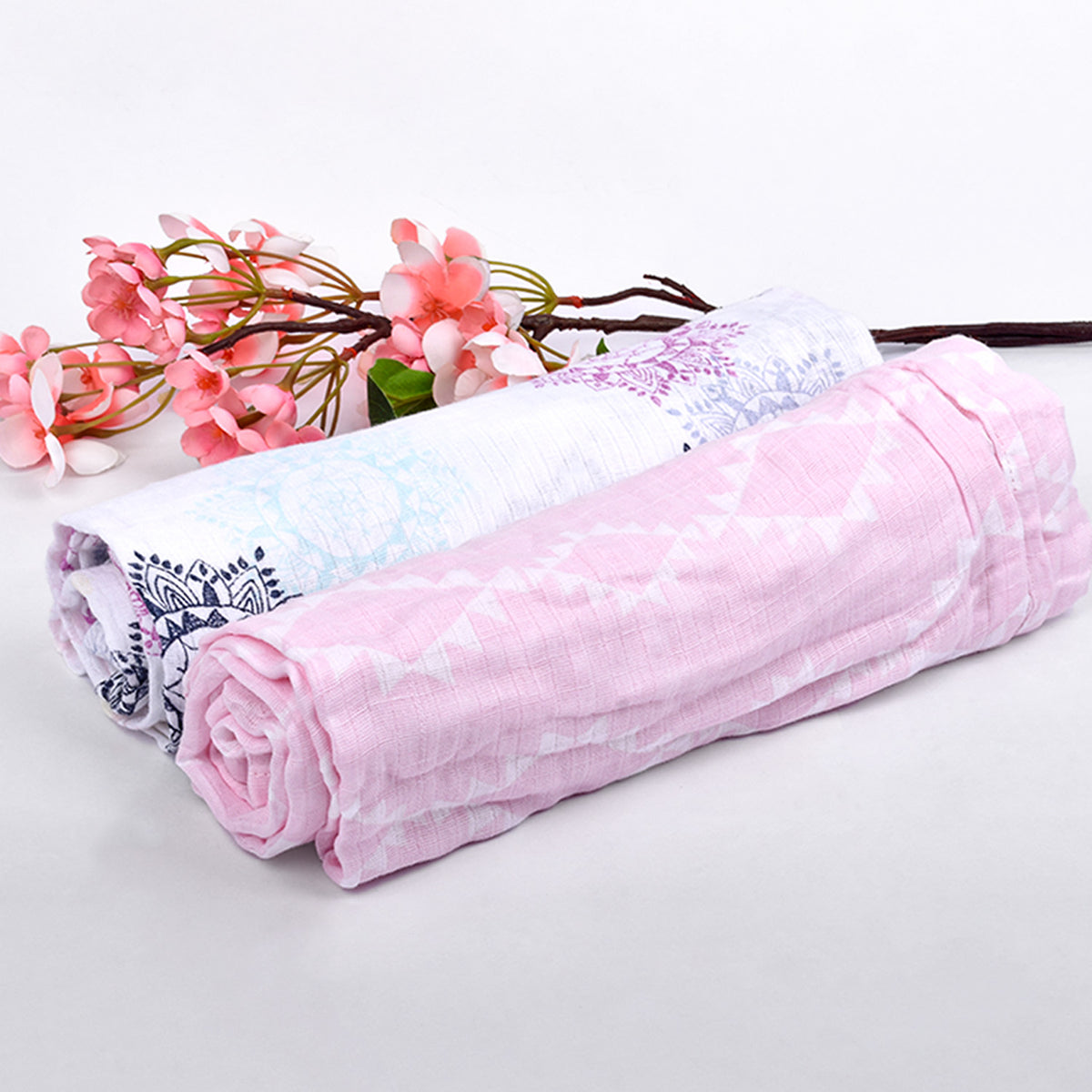 Baby Organic cotton Muslin Swaddle -0-18 Months - 112X112 cm- Pack of 2- Pink &amp; Flower Print