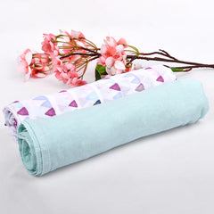Baby Organic cotton Muslin Swaddle -0-18 Months - 112X112 cm- Pack of 2-  Light Blue &amp; Triangle Print