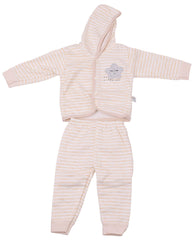 Baby's Warm Unisex Cotton Suit Set - 1Pajama and 1Hooded Shirt- Grey Strip