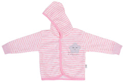 Baby's Warm Unisex Cotton Suit Set - 1Pajama and 1Hooded Shirt- Pink Strip