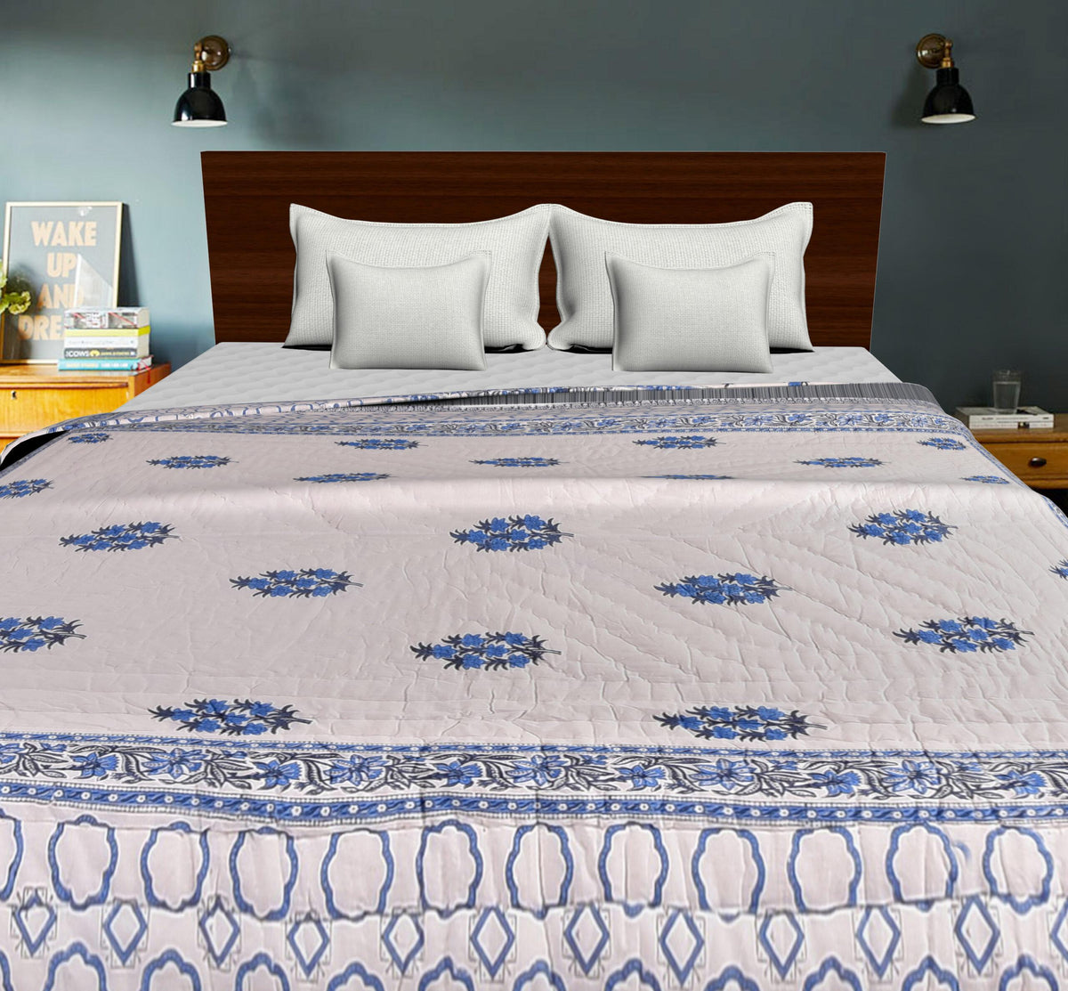 Double Bed- Comforter/Quilt - Blue Flower- 90"*108''