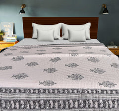 Double Bed- Comforter/Quilt - Grey Flower- 90"*108''