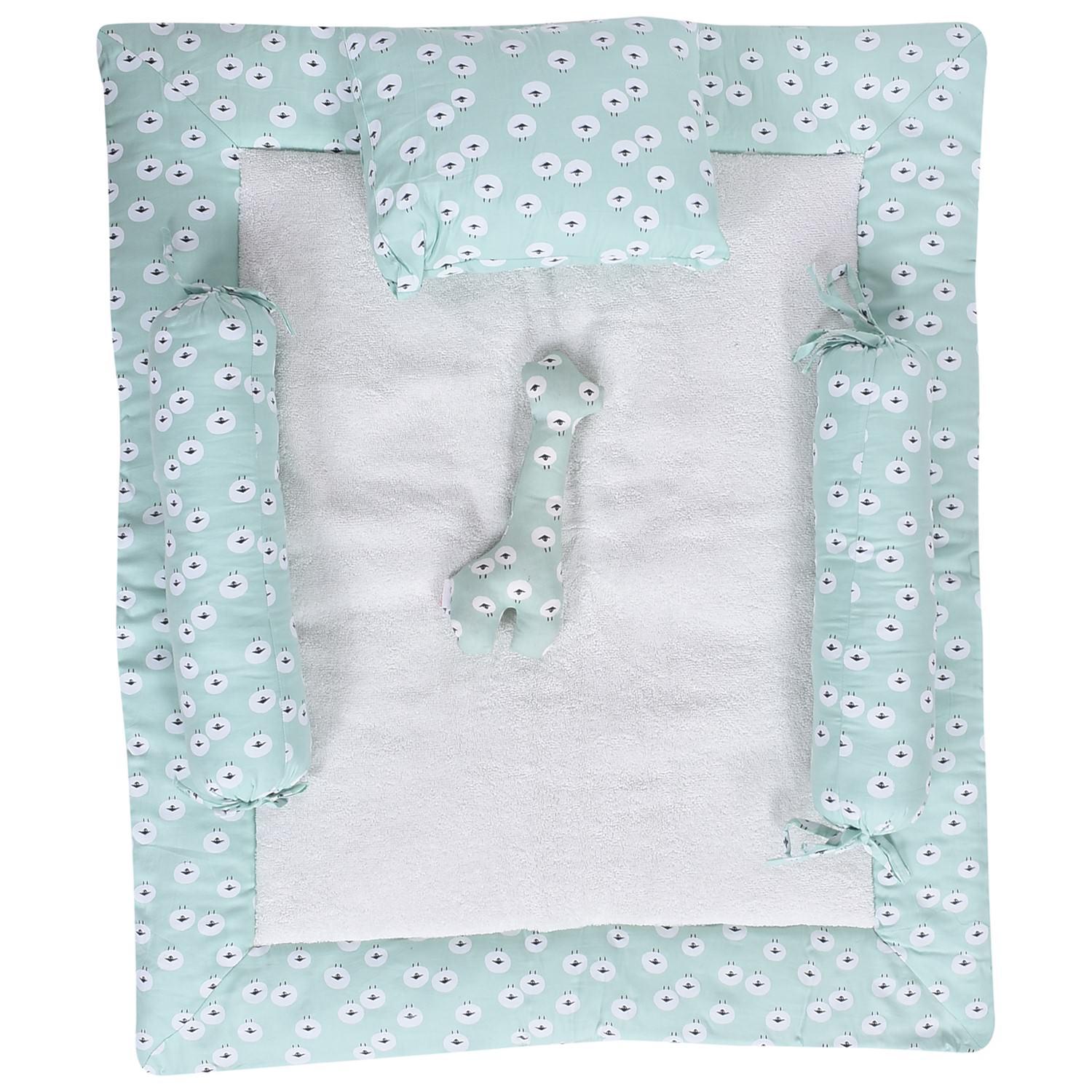 Baby Bedding Gift Set -(0-12 Months ) - 1 Mattress, 2 Bolster, 1 Pillow,1 Soft Toy-Green