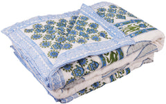 Double Bed- Comforter/Quilt - Blue and Green Leaf- 90"*108''