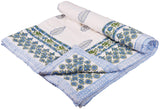 Double Bed- Comforter/Quilt - Blue and Green Leaf- 90"*108''